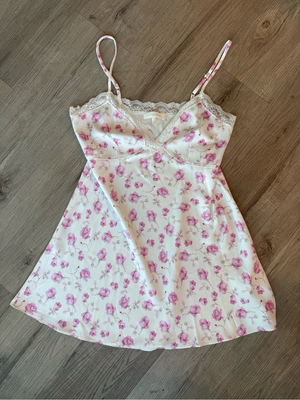 LoveShackFancy White Mini Dress with Pink Floral Print